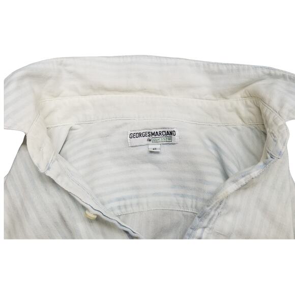 VTG GUESS Georges Marciano button Front Shirt Mens Medium Blue White stripes - Picture 6 of 12